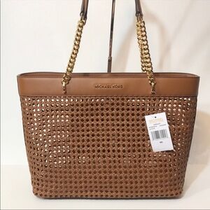 Michael Kors Large woven braided leather tote shoulder bag chain straps